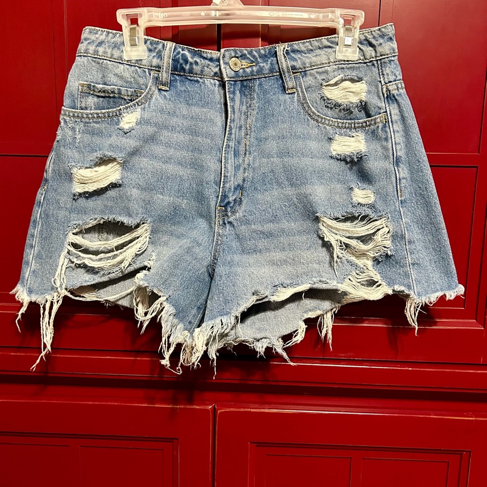Casual Blue Distressed Jean Shorts